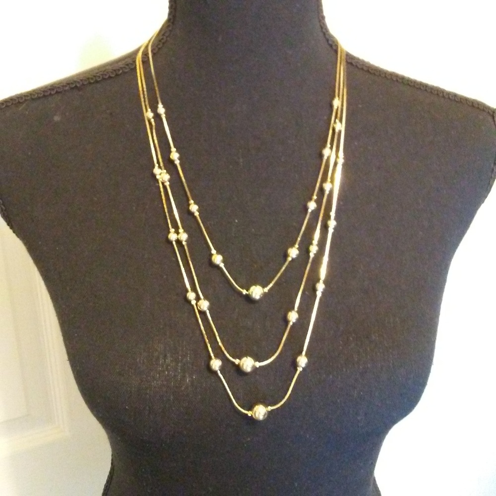Three Strand  Gold Tone Necklace